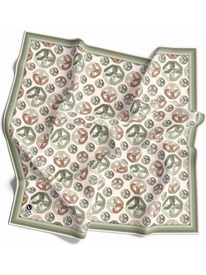 Violla Kristal Zincir Motif Desenli Haki Renkli 90X90 Eşarp (Ipek Içermez) Kenar Dikiş Şekli El Dikişli