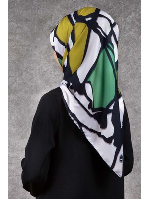 Violla Twill Geometrik Desenli Haki - Zümrüt Yeşili Renkli 90X90 Eşarp (Ipek Içermez) Dikim Şekli : El Diki