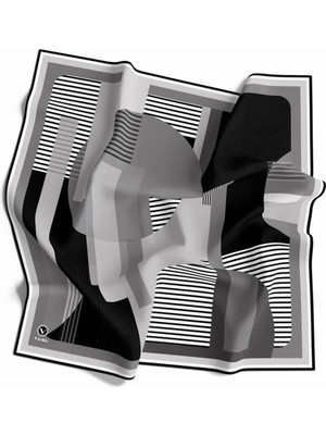 Violla Twill Çizgili ve Geometrik Desenli Gri Renkli 90X90 Eşarp (Ipek Içermez) Kenar Dikiş Şekli El Dikişl