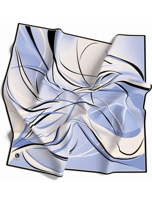 Violla Twill Soyut Çizgili Desenli Bebe Mavisi Renkli 90X90 Eşarp (Ipek Içermez) Kenar Dikiş Şekli El Dikiş