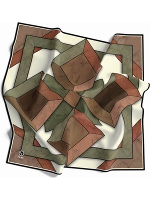 Violla Kristal Mermer Desenli Bakır - Haki Renkli 90X90 Eşarp (Ipek Içermez) Kenar Dikiş Şekli El Dikişli