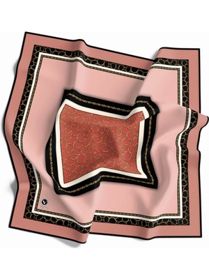 Violla Twill Zincir Desenli Somon Renkli 90X90 Eşarp (Ipek Içermez) Kenar Dikiş Şekli El Dikişli