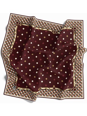 Violla Kristal Kareli Kemer Desenli Bordo Renkli 90X90 Eşarp (Ipek Içermez) Dikim Şekli : El Dikişi