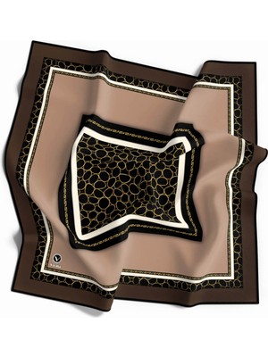 Violla Twill Zincir Desenli Vizon Renkli 90X90 Eşarp (Ipek Içermez) Kenar Dikiş Şekli El Dikişli