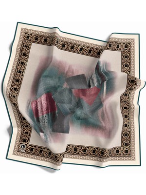 Violla Twill Gold Bordürlü Batik Desenli Petrol Mavisi Renkli 90X90 Eşarp (Ipek Içermez) Kenar Dikiş Şekli