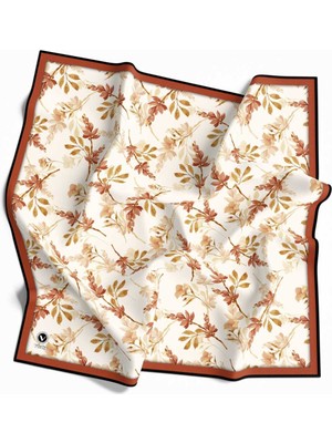 Violla Twill Bahar Dalı Desenli Taba Renkli 90X90 Eşarp (Ipek Içermez) Kenar Dikiş Şekli El Dikişli