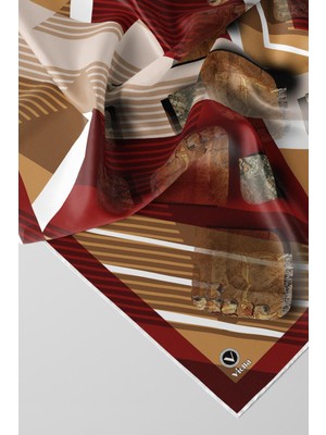 Violla Twill Çizgili ve Geometrik Desenli Bordo Renkli 90X90 Eşarp (Ipek Içermez) Kenar Dikiş Şekli El Diki