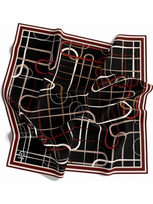 Violla Twill Geometrik Desenli Bordo Renkli 90X90 Eşarp (Ipek Içermez) Dikim Şekli : El Dikişi