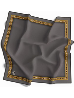 Violla Twill Çizgili Bordür Leopar Desenli Gri Renkli 90X90 Eşarp (Ipek Içermez)