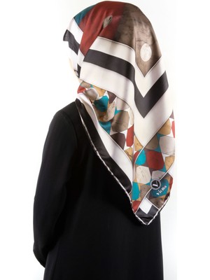 Violla Twill Geometrik Mermer Desenli Petrol Yeşili Renkli 90X90 Eşarp (Ipek Içermez) Kenar Dikiş Şekli El