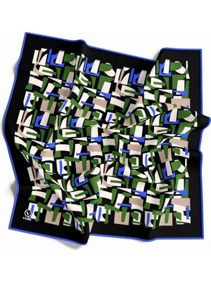 Violla Twill Geometrik Desenli Zümrüt Yeşili - Saks Renkli 90X90 Eşarp (Ipek Içermez) Dikim Şekli : El Diki