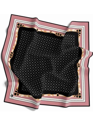 Violla Twill Kemerli ve Çıtır Motifli Desenli Pudra Renkli 90X90 Eşarp (Ipek Içermez) Dikim Şekli : El Diki