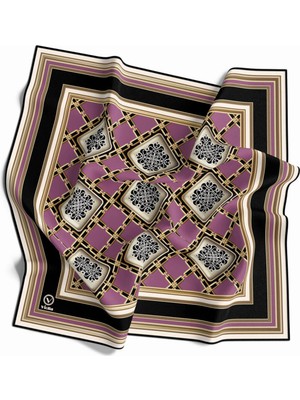 Violla Twill Geometrik ve Zincirli Desenli Pembe Renkli 90X90 Eşarp (Ipek Içermez) Dikim Şekli : El Dikişi