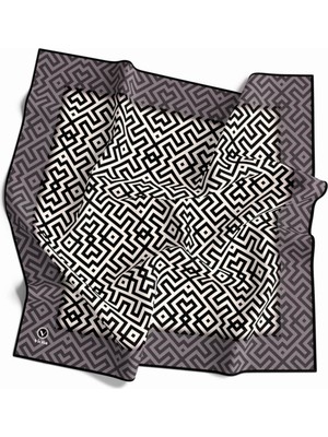 Violla Twill Minimalist Desenli Gri Renkli 90X90 Eşarp (Ipek Içermez) Kenar Dikiş Şekli El Dikişli
