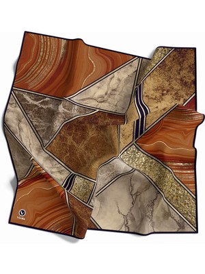 Violla Kristal Mermer Desenli Taba - Bej Renkli 90X90 Eşarp (Ipek Içermez) Dikim Şekli : El Dikişi