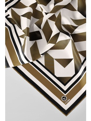 Violla Twill Geometrik Desenli Hardal Renkli 90X90 Eşarp (Ipek Içermez) Kenar Dikiş Şekli El Dikişli