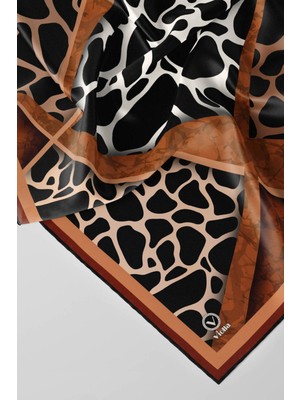 Violla Twill Taş Desenli Taba Renkli 90X90 Eşarp (Ipek Içermez)Kenar Dikiş Şekli El Dikişli