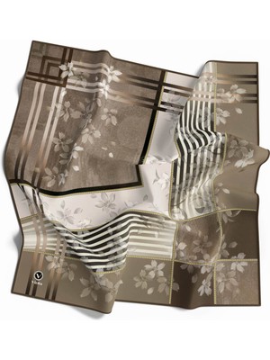 Violla Kristal Çiçek Desenli Vizon Renkli 90X90 Eşarp (Ipek Içermez) Kenar Dikiş Şekli El Dikişli