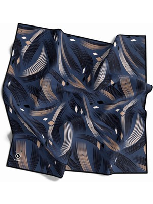 Violla Rayon Geometrik Çizgili Desenli Indigo Renkli 90X90 Eşarp (Ipek Içermez) Kenar Dikiş Şekli El Dikişl