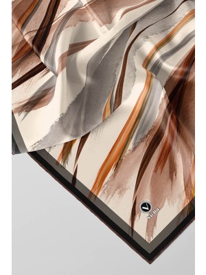 Violla Twill Fırça Desenli Sütlükahve - Gri Renkli 90X90 Eşarp (Ipek Içermez) Kenar Dikiş Şekli El Dikişli