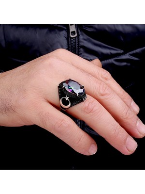 Takı925 925 Ayar Gümüş Mistik Topaz Taşlı Ayyıldız Model Yüzük