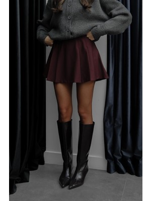 Havoş Bordo Pileli Şortlu Mini Etek