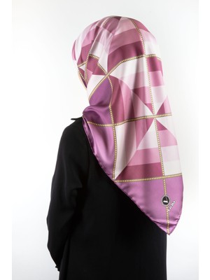 Violla Twill Geometrik Desenli Lila Renkli 90X90 Eşarp (Ipek Içermez) Kenar Dikiş Şekli El Dikişli