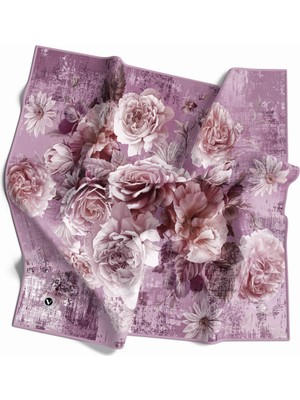 Violla Rayon Büyük Çiçek Desenli Mürdüm Renkli 90X90 Eşarp (Ipek Içermez) Kenar Dikiş Şekli El Dikişli