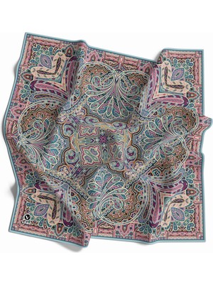 Violla Kristal Şal Desenli Bebe Mavisi Renkli 90X90 Eşarp (Ipek Içermez) Kenar Dikiş Şekli El Dikişli