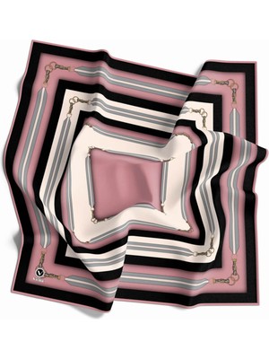 Violla Twill Kemer Desenli Pudra Renkli 90X90 Eşarp (Ipek Içermez) Dikim Şekli : El Dikişi