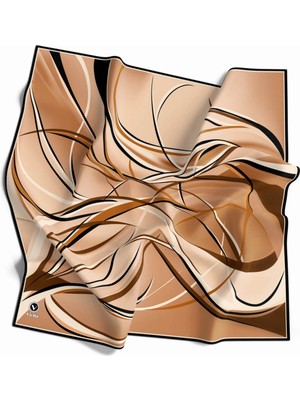 Violla Twill Soyut Çizgili Desenli Hardal Renkli 90X90 Eşarp (Ipek Içermez) Kenar Dikiş Şekli El Dikişli