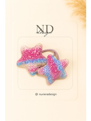 Nuviera Design Gökkuşağı Yıldızı Mini Lastikli Toka - 2'li Set