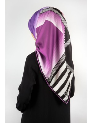 Violla Twill Geometrik Desenli Lila Renkli 90X90 Eşarp (Ipek Içermez) Kenar Dikiş Şekli El Dikişli