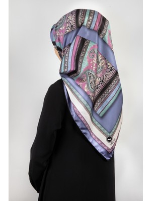 Violla Twill Şal Desenli Indigo Renkli 90X90 Eşarp (Ipek Içermez) Kenar Dikiş Şekli El Dikişli