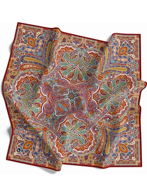 Violla Kristal Şal Desenli Bordo - Indigo Renkli 90X90 Eşarp (Ipek Içermez) Kenar Dikiş Şekli El Dikişli