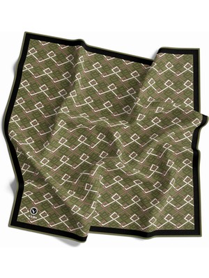 Violla Twill Bordürlü Ekose Desenli Petrol Yeşili Renkli 90X90 Eşarp (Ipek Içermez) Kenar Dikiş Şekli El Di
