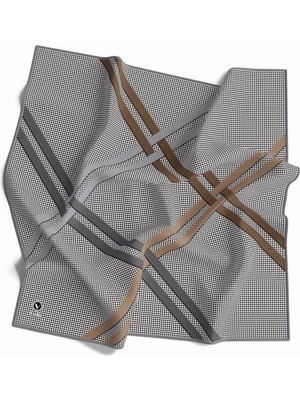Violla Twill Çizgili Pötikareli Çizgili Desenli Gri Renkli 90X90 Eşarp (Ipek Içermez)