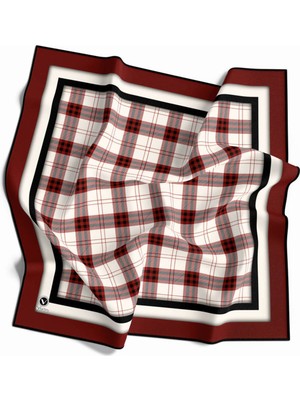 Violla Twill Ekose Desenli Bordo Renkli 90X90 Eşarp (Ipek Içermez) Kenar Dikiş Şekli El Dikişli