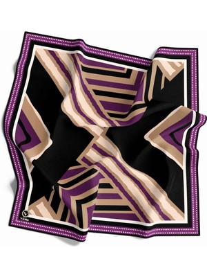 Violla Soft Geometrik Desenli Mor Renkli 90X90 Eşarp (Ipek Içermez) Kenar Dikiş Şekli El Dikişli
