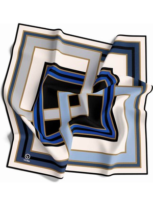 Violla Twill Çerçeve Desenli Indigo Renkli 90X90 Eşarp (Ipek Içermez) Kenar Dikiş Şekli El Dikişli