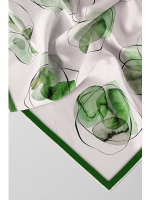 Violla Twill Sulu Boya Geometrik Desenli Zümrüt Yeşili Renkli 90X90 Eşarp (Ipek Içermez) Kenar Dikiş Şekli