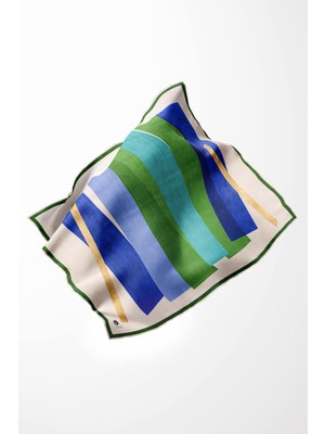 Violla Twill Geometrik Desenli Zümrüt Yeşili - Saks Renkli 90X90 Eşarp (Ipek Içermez) Kenar Dikiş Şekli El
