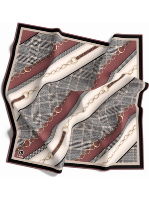 Violla Twill Kemer Desenli Pudra Renkli 90X90 Eşarp (Ipek Içermez) Kenar Dikiş Şekli El Dikişli