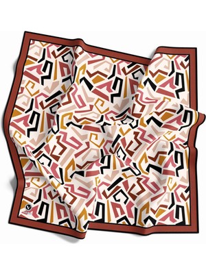 Violla Twill Geometrik Desenli Bakır Renkli 90X90 Eşarp (Ipek Içermez) Kenar Dikiş Şekli El Dikişli