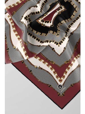 Violla Twill Bordürlü ve Zincir Desenli Gül Kurusu Renkli 90X90 Eşarp (Ipek Içermez) Kenar Dikiş Şekli El D