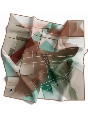 Violla Kristal Geometrik Desenli Somon Renkli 90X90 Eşarp (Ipek Içermez) Kenar Dikiş Şekli El Dikişli
