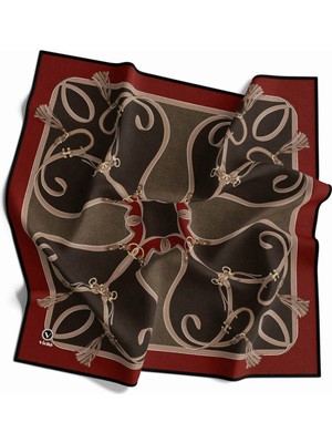 Violla Twill Kemer Desenli Kırmızı Renkli 90X90 Eşarp (Ipek Içermez) Dikim Şekli : El Dikişi