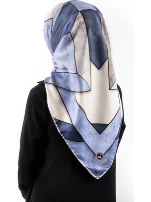 Violla Rayon Mermer Desenli Indigo - Lacivert Renkli 90X90 Eşarp (Ipek Içermez) Kenar Dikiş Şekli El Dikişl