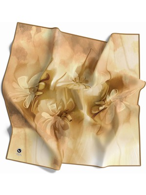 Violla Twill Batik Çiçek Desenli Hardal Renkli 90X90 Eşarp (Ipek Içermez) Kenar Dikiş Şekli El Dikişli