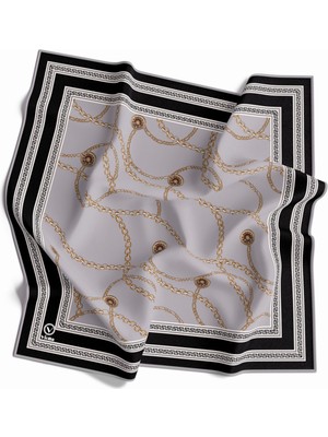Violla Twill Zincir Desenli Gri Renkli 90X90 Eşarp (Ipek Içermez) Kenar Dikiş Şekli El Dikişli